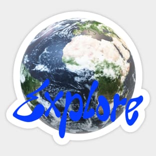 Explore Earth: Streetwear Design with Playful Blue Typography Sticker